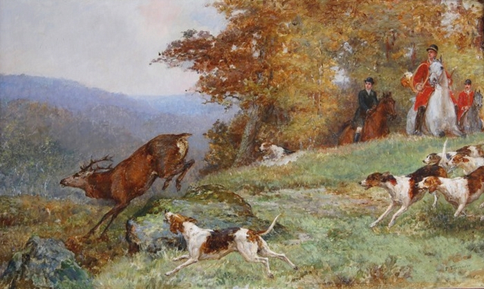 Tavernier - Lebaudy - Bien-Aller à Fontainebleau - 65 x 40 cm - Don de M.T. de Ménibus à la Société de Vènerie